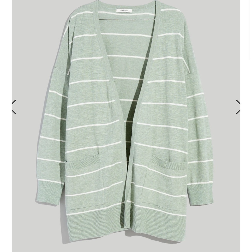 Madewell Striped Marleton Cardigan Linen Cotton Blend Side Buttons Medium